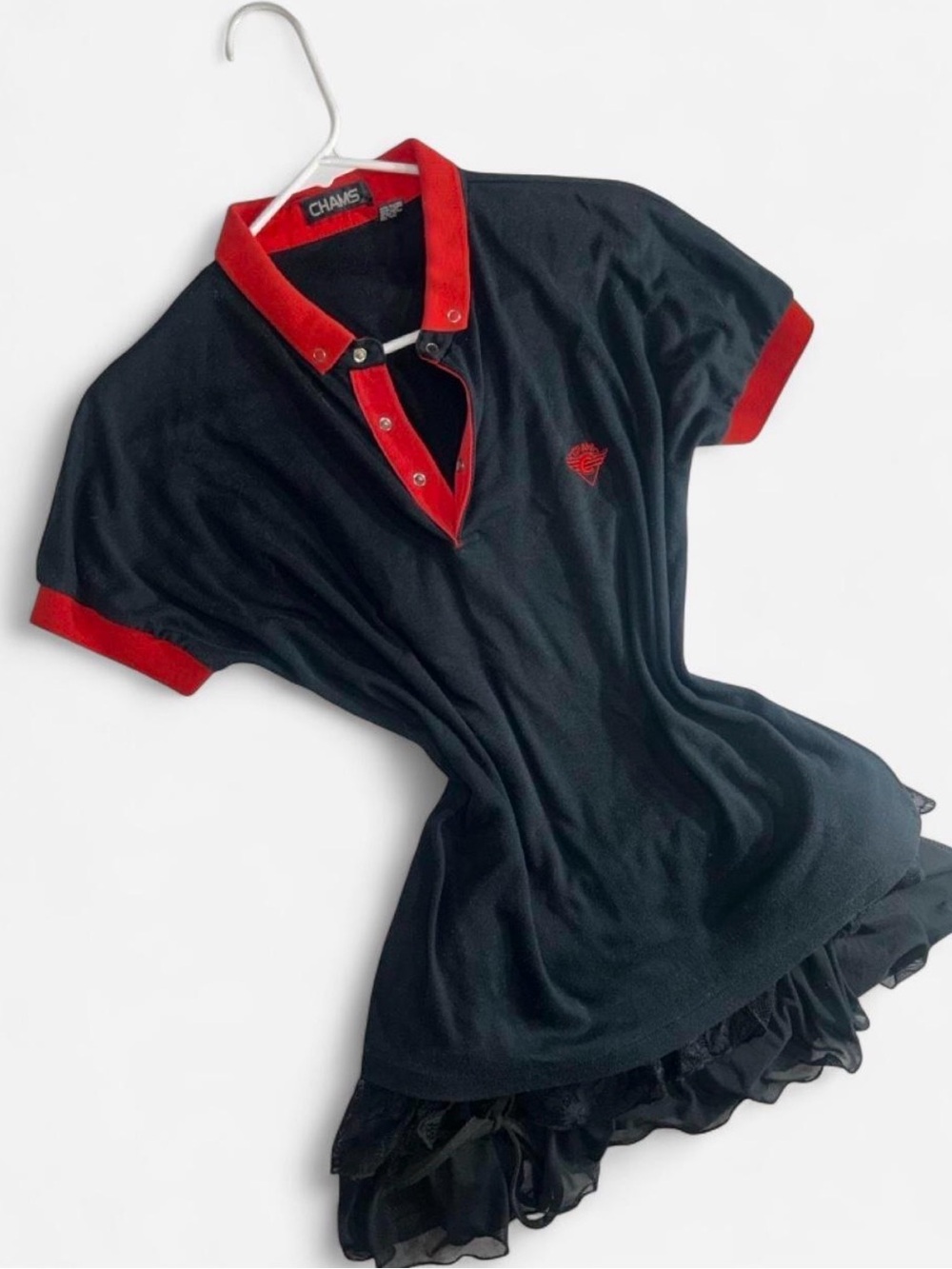 Chaps Black Top with Red Trim and Logo
